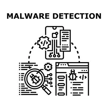 Malware detection protecting data and online security Stock Illustration