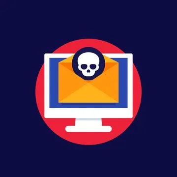 Malware, email with computer virus icon Illustrazione stock