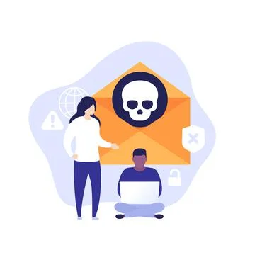 Malware, email with virus, vector art with people イラスト素材