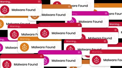 Malware Found Security Warning UI Popup on Black Background Stock Footage 334902954