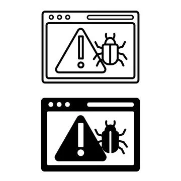 Malware icons. Black and White Vector Icons of the Website and Malicious Vi.. 库存插图