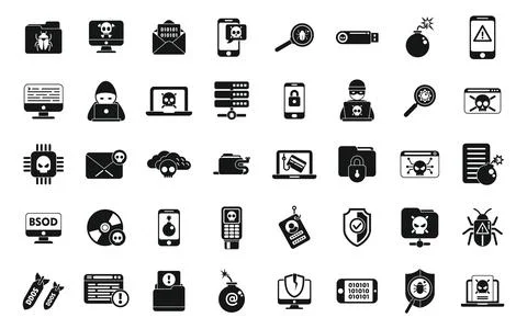 Malware icons set simple vector. Cyber attack 스톡 일러스트