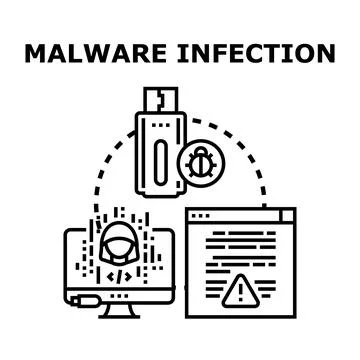 Malware infection spreading digital virus and cyber threat 库存插图