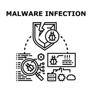 Malware infection spreading digital virus cybersecurity research イラスト素材