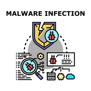 Malware infection spreading digital virus cybersecurity research Stock Illustration