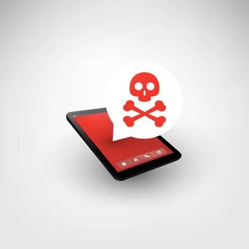 Malware Infection Warning Speech Bubble on Tablet PC or Mobile Phone - Viru.. Stock Illustration