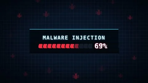Malware injection orbiting virus icons blue alert panel loop Stock Footage 343535978
