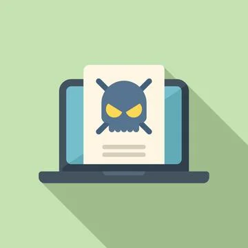Malware laptop icon flat vector. Virus error Illustrazione stock