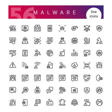 Malware Line Icons Set Illustrazione stock