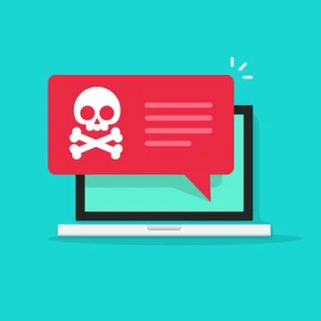 Malware notification on laptop vector, spam data, fraud internet virus Illustrazione stock