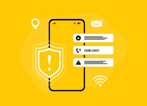 Malware notification, Mobile Fraud Alert concept. Protect from Scam calls and Stock Illustration
