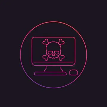 Malware, online scam, computer virus linear icon Stock Illustration