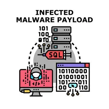 Malware payload infecting data server and computer system Stock Illustration