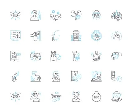 Malware prevention linear icons set. Firewall, Antivirus, Encryption, Patching 스톡 일러스트