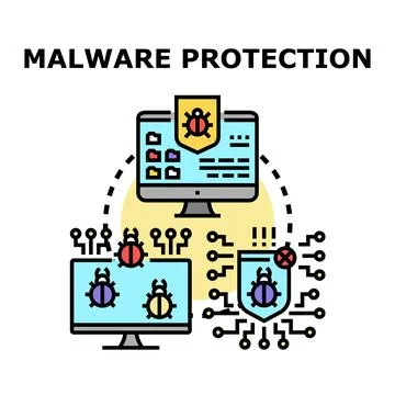 Malware protection system detecting computer virus attack Illustration