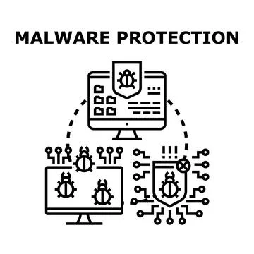 Malware protection system detecting computer virus attack 库存插图