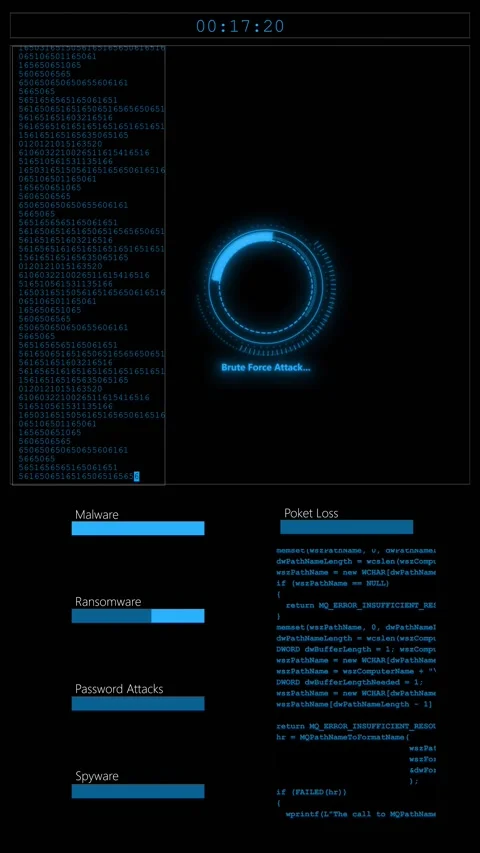 Malware scan system interface visual data panels, threat status bars, spyware wa Stock Footage 340557585