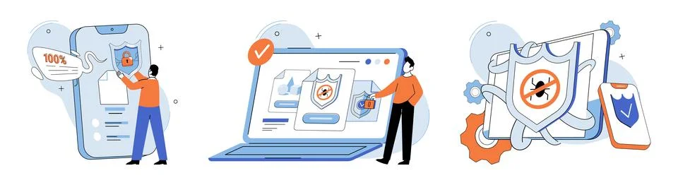 Malware spyware virus. Errors in software clead to system vulnerabilities and Stock Illustration