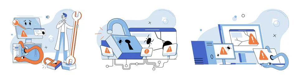 Malware spyware virus. Malicious software poses significant threat to online Stock Illustration
