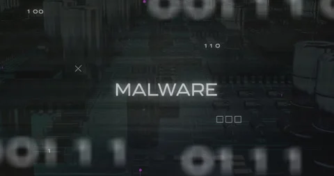 Malware text animation over digital data and binary coding background Stock Footage 305727539