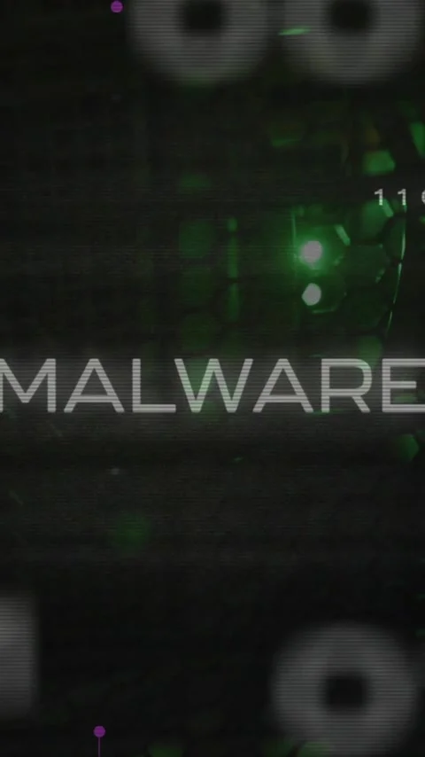 Malware text animation over digital code and green lights background Stock Footage 320811835