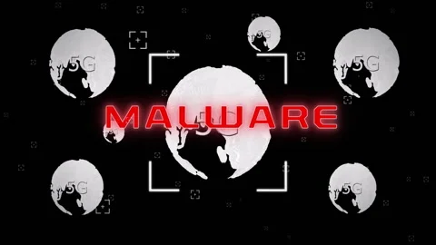 Malware text animation over multiple globe icons on black background Stock Footage 306199454