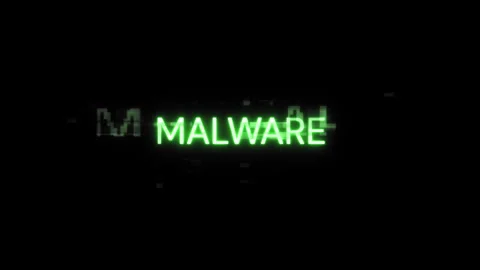 Malware text with screen effects of technological glitches. Looped Stock Footage 270374946