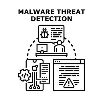 Malware threat detection identifying cyber security risks Illustrazione stock