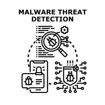 Malware threat detection identifying system vulnerability vector Illustrazione stock