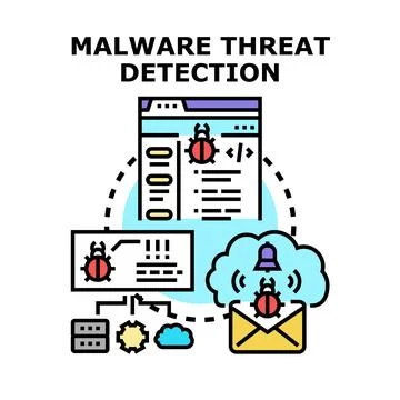 Malware threat detection protecting digital data security Stock Illustration