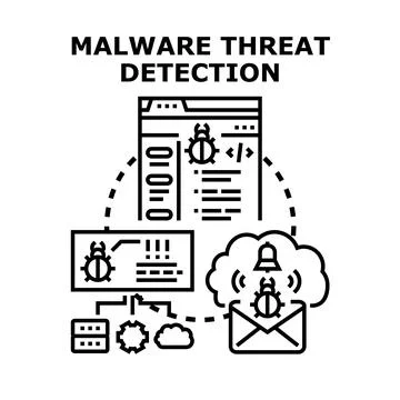 Malware threat detection protecting digital data security Illustrazione stock