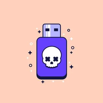 Malware on usb drive, cyber attack vector icon Stock Illustration
