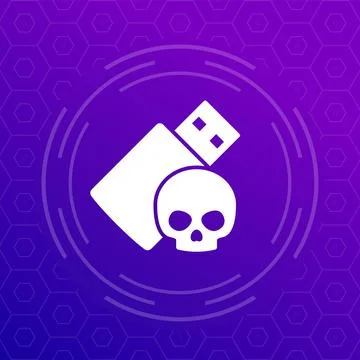 Malware on usb drive icon, computer virus and cyber attacks Illustrazione stock