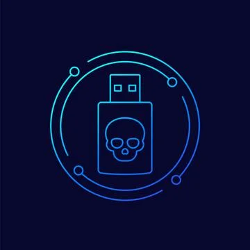 Malware on usb drive icon, linear design Illustrazione stock