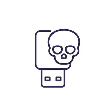 Malware on usb stick drive line icon Illustrazione stock