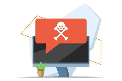 Malware warning concept, warning notice on laptop computer, spam data. Illustrazione stock