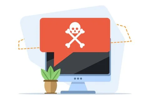 Malware warning concept, warning notice on laptop computer, spam data. Stock Illustration