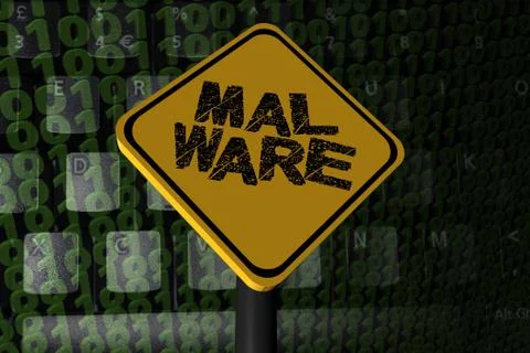 Malware warning sign on binary code illustration 스톡 일러스트