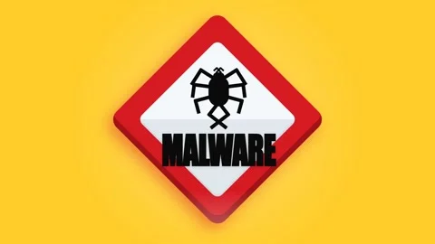 Malware Warning Sign with Bug Icon on Yellow Background Stock Footage 336619688
