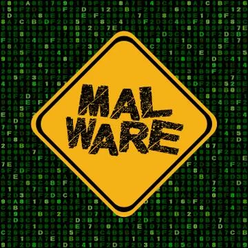 Malware warning sign on hex code illustration Stock Illustration