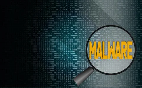 Malware word with binary background Stock Illustration