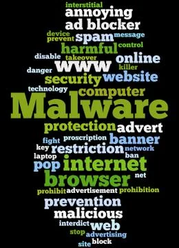 Malware, word cloud concept Illustrazione stock