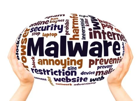 Malware word cloud hand sphere concept Stock Photos