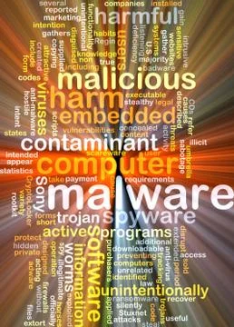 Malware wordcloud concept illustration glowing Stock Illustration