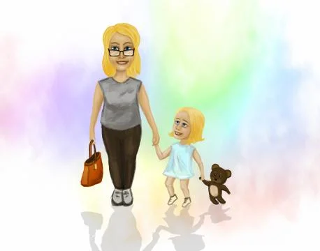 Mama with a small daughter Stock Illustration
