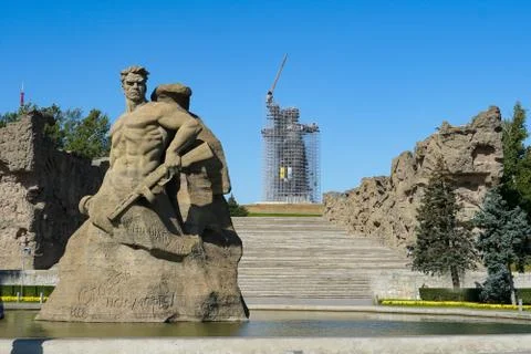 "Mamaev Kurgan" in Volgograd, the sculpture "Not a step back! Stock Photos