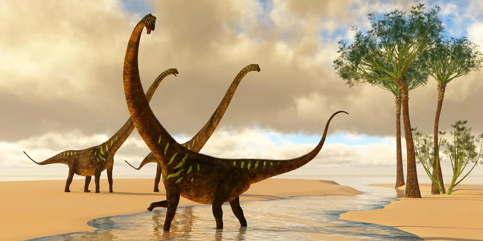 Mamenchisaurus at the Beach Stock Illustration