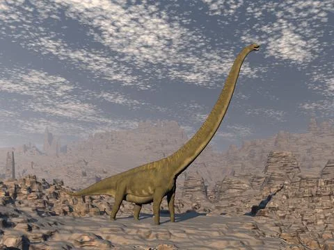 Mamenchisaurus dinosaur in the desert - 3D render Stock Illustration