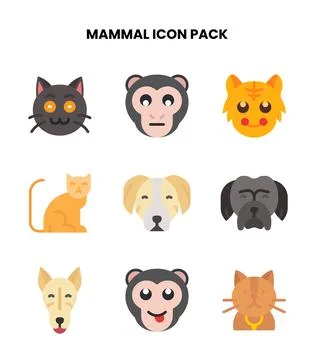 Mammal Flat Design Icons Pack Stock Illustration