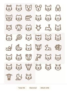 Mammal Ultimate Vector Package with 45 Retina Ready Bold Line Editable Icons Stock Illustration
